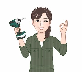 作業着を着た女性のイラスト