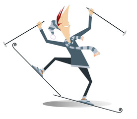 Cartoon skier man illustration. Cartoon young skier man isolated on white illustration	
