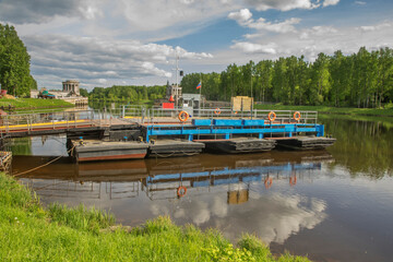 Naklejka premium Ferry crossing in Dubna. Russia