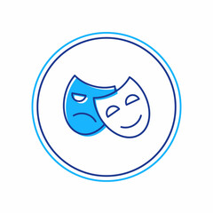 Filled outline Comedy and tragedy theatrical masks icon isolated on white background. Vector