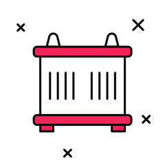 Filled outline Container icon isolated on white background. Crane lifts a container with cargo. Vector