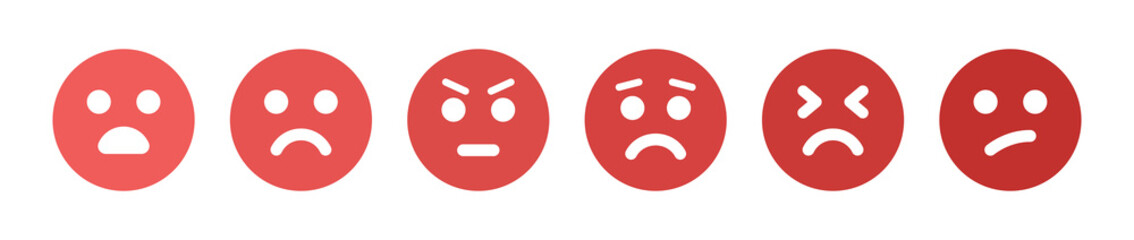 Set of negative emotion. Sad, unhappy and upset emoji icons.
