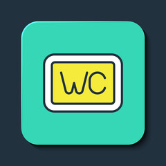 Filled outline Toilet icon isolated on blue background. WC sign. Washroom. Turquoise square button. Vector