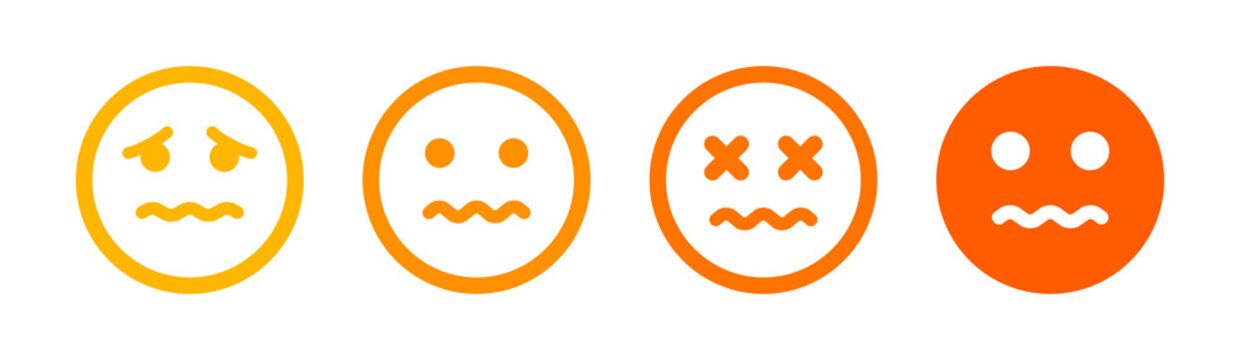 Sick emoji, unwell emotion and uncomfortable expression vector illustration