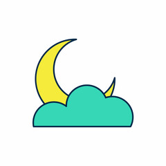 Filled outline Moon and stars icon isolated on white background. Cloudy night sign. Sleep dreams symbol. Full moon. Night or bed time sign. Vector