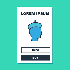 Filled outline French man icon isolated on turquoise background. Vector