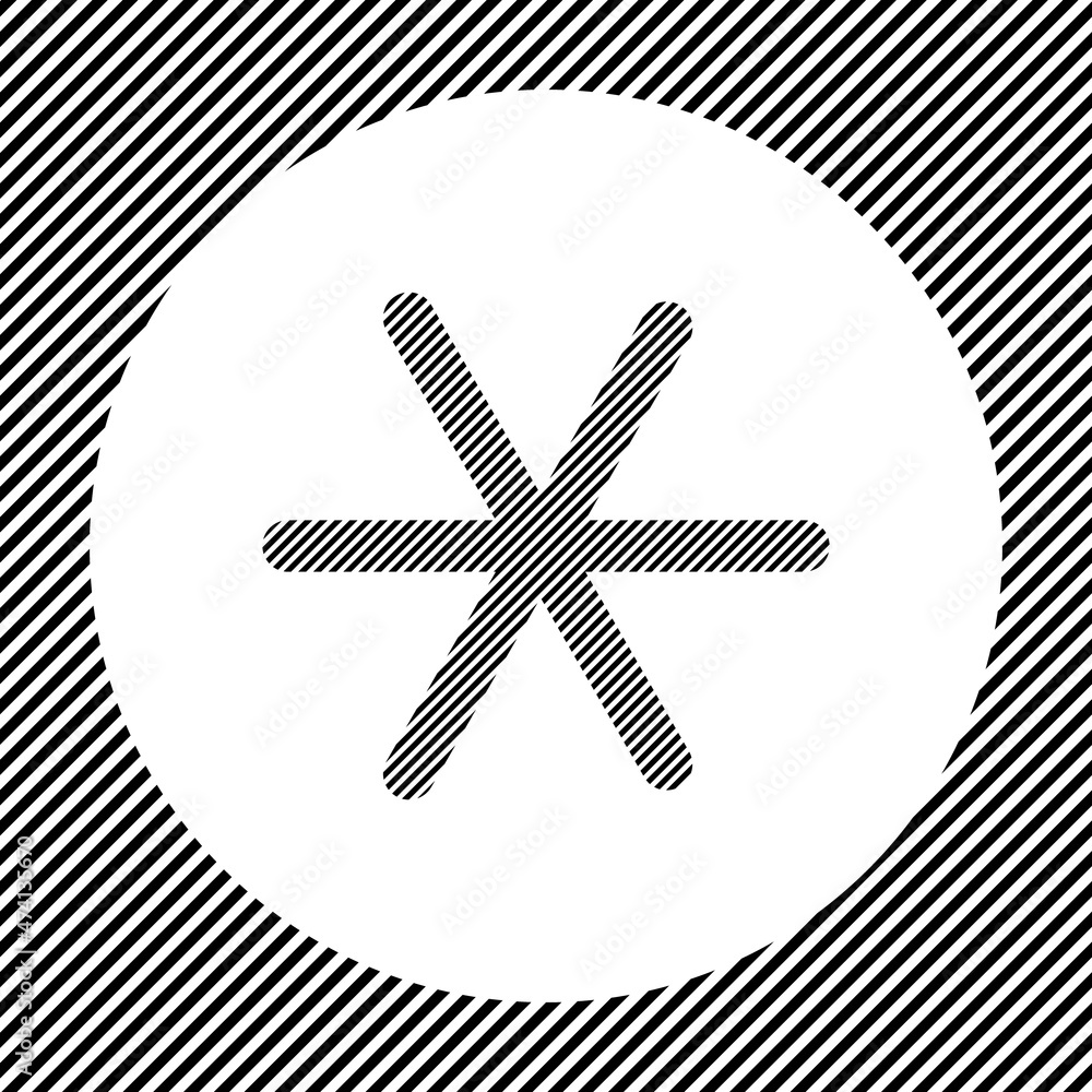 Poster a large astrological sextile symbol in the center as a hatch of black lines on a white circle. inter