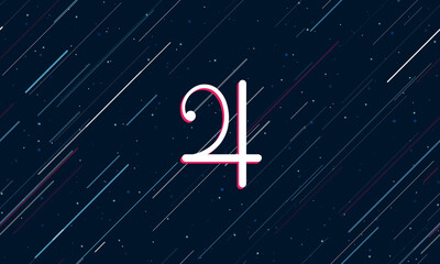 Large white jupiter astrological symbol framed in red in the center. The effect of flying through the stars. Vector illustration on a dark blue background with stars and slanted lines © Alexey
