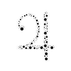 A large jupiter astrological symbol in the center made in pointillism style. The center symbol is filled with black circles of various sizes. Vector illustration on white background