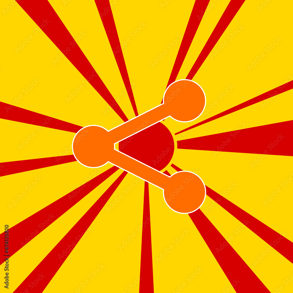 Poster share symbol on a background of red flash explosion radial lines. the large orange symbol is located