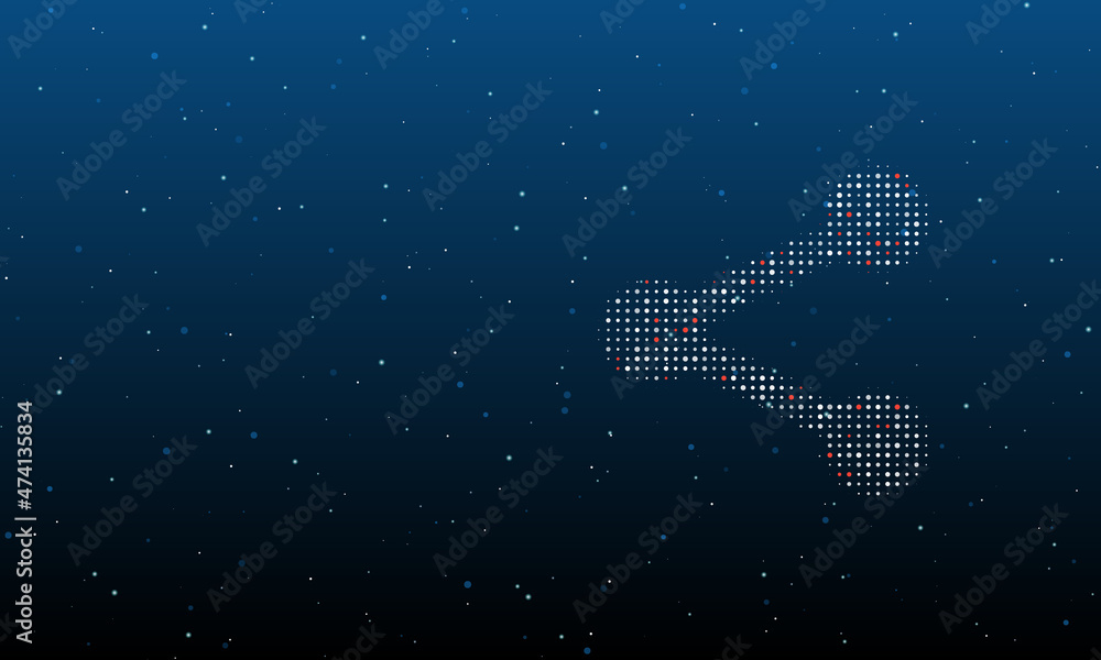 Poster on the right is the share symbol filled with white dots. background pattern from dots and circles of