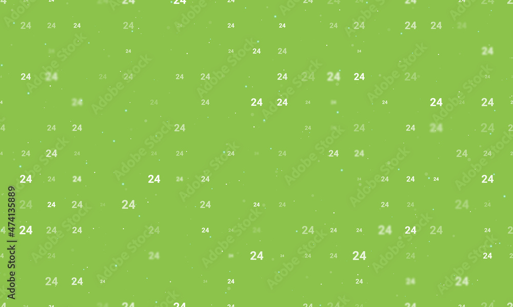 Poster Seamless background pattern of evenly spaced white around the clock symbols of different sizes and opacity. Vector illustration on light green background with stars