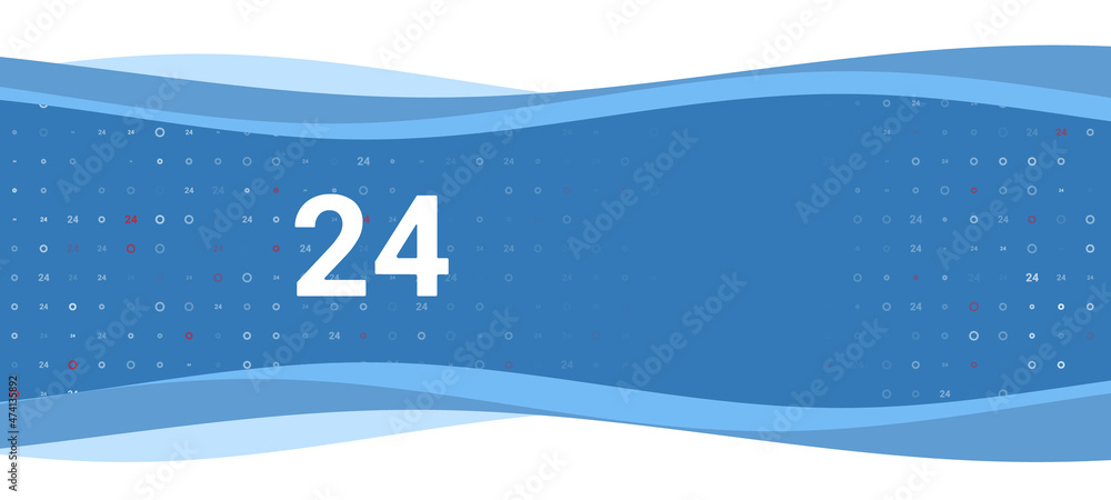 Poster blue wavy banner with a white around the clock symbol on the left. on the background there are small