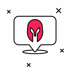 Filled outline Medieval iron helmet for head protection icon isolated on white background. Knight helmet. Vector