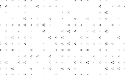 Seamless background pattern of evenly spaced black share symbols of different sizes and opacity. Vector illustration on white background