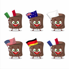 Chocolate marshmallow cartoon character bring the flags of various countries