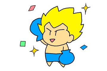 ボクサーのイラスト　白人　勝利　cartoon boxer　victory