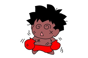 ピンチの黒人ボクサー　かわいいボクサーのイラスト　ピンチ　cartoon boxer　illustration　pinch	