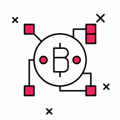 Filled outline Blockchain technology Bitcoin icon isolated on white background. Abstract geometric block chain network technology business. Vector