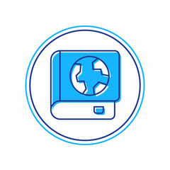 Filled outline Earth globe and book icon isolated on white background. World or Earth sign. Global internet symbol. Geometric shapes. Vector