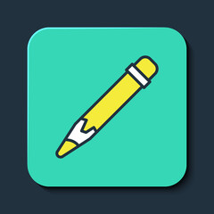 Filled outline Pencil with eraser icon isolated on blue background. Drawing and educational tools. School office symbol. Turquoise square button. Vector