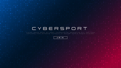 CYBERSPORT banner. Neon colors gradient background with geometric pattern of random squares. Esports abstract background. Design for gaming and cybersport events. Video games. Vector