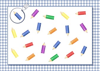Circle blue color. Kindergarten worksheet to help children strengthen his visual discrimination skills. Cute cartoon pencils