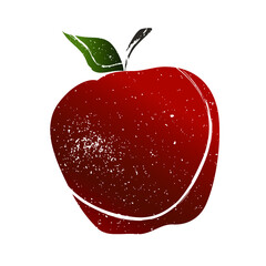 Cute red sweet apple with leaves. Cartoon sketch, juicy fruit, delicious. Great for postcards, stickers, fabric and textile. White isolated background, vector illustration, print. - 474137003