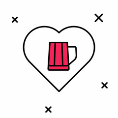 Filled outline Heart with glass of beer icon isolated on white background. Vector