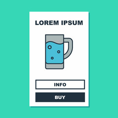 Filled outline Glass of beer icon isolated on turquoise background. Vector