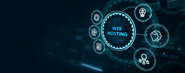 Web Hosting. The activity of providing storage space and access for websites. Business, modern technology, internet and networking concept.  3d illustration