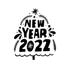 New Year 2022 holiday greeting card text. Hand drawn modern typography lettering.