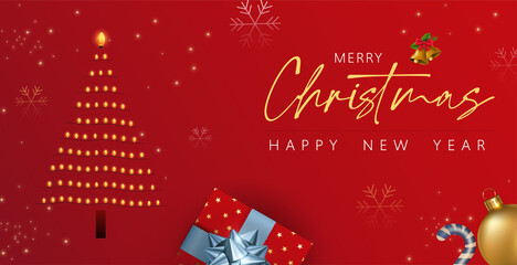 Merry Christmas  and new year web banner template with red background