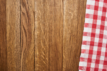 wooden table plaid tablecloth decoration kitchen top view