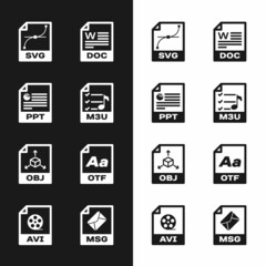 Set M3U file document, PPT, SVG, DOC, OBJ and OTF icon. Vector
