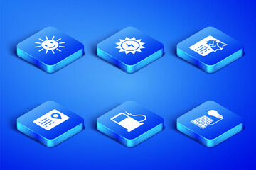 Set Solar energy panel and light bulb, Cute sun with smile, Petrol or Gas station, Address book, and Certificate template icon. Vector