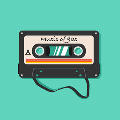 Cassette tape. Vector illustration. Music of 90s.