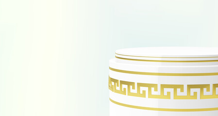 3d render mock up. White podium for anything with greece pattern