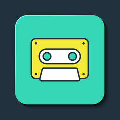 Obraz premium Filled outline Retro audio cassette tape icon isolated on blue background. Turquoise square button. Vector