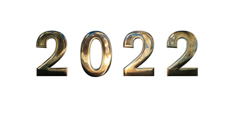 2022 date with golden numbers isolated on white background. Christmas New Year holiday design