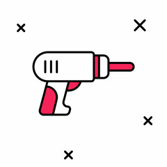 Obraz premium Filled outline Electric drill machine icon isolated on white background. Repair tool. Vector