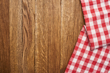 wooden table plaid tablecloth decoration kitchen top view