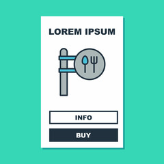 Filled outline Cafe and restaurant location icon isolated on turquoise background. Fork and spoon eatery sign inside pinpoint. Vector.