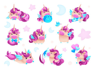 Funny cute unicorn set in different poses