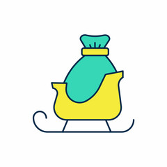 Filled outline Christmas santa claus sleigh with sack bag icon isolated on white background. Merry Christmas and Happy New Year. Vector