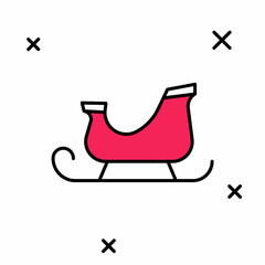 Filled outline Christmas santa claus sleigh icon isolated on white background. Merry Christmas and Happy New Year. Vector