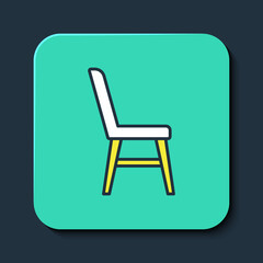 Filled outline Chair icon isolated on blue background. Turquoise square button. Vector
