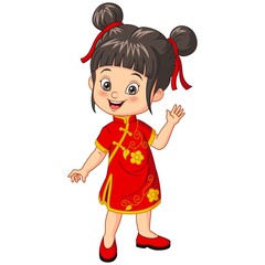 Cartoon Chinese girl wearing traditional costume