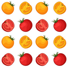 Yellow and red tomatoes. Seamless vector pattern.