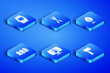 Set Wooden axe, Fertilizer bag, Location farm house, Garden fence wooden, Gardening handmade scissors and Tree icon. Vector